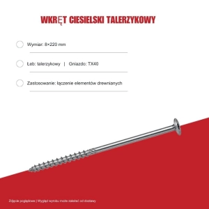 Wkręty konstrukcyjne B.PRO talerzykowe 8x220 TX40 50szt